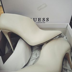 Guess White Faux Leather Stiletto Booties